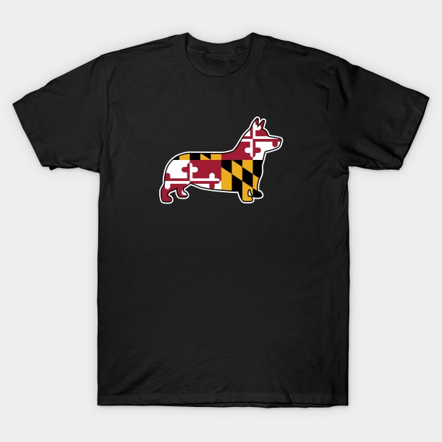 Corgi Silhouette with Maryland Flag T-Shirt by Coffee Squirrel